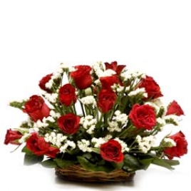 30 Red Roses Basket With White Fillers